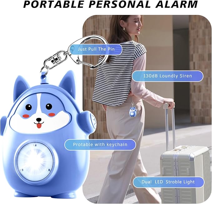 Personal Safety Alarm for Women - 130dB Self Defense Keychains Siren with LED Strobe Light, Personal Emergency Security Safe Devices Key Chain Alarms for Children (Blue) - Image 6