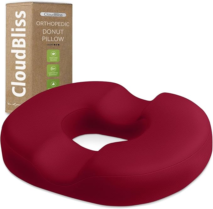 CloudBliss Donut Pillow Stadium Seat Cushion for Tailbone Pain Relief and Hemorrhoids, Memory Foam Seat Chair Cushion, Portable Seat Cushions for Bleachers, Car, Home & Office by CloudBliss