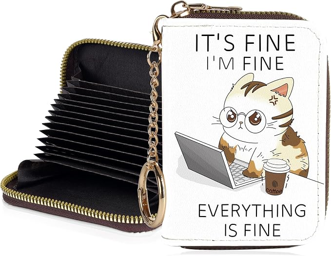 Credit Card Holder for Women,Small Rfid Wallet with Keychain Zipper,Cute PU Leather Card Case Wallet，Accordion Credit Card Wallets Gift,Angry Cat by Unknown