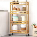 4-Tier Bamboo Utility Kitchen Rolling Cart Trolley Island Storage Shelf | (19.7" L X 7.1" W X37.8" H) Wood Removable Multi-Layer Rack on Wheels by TIE-DailyNec