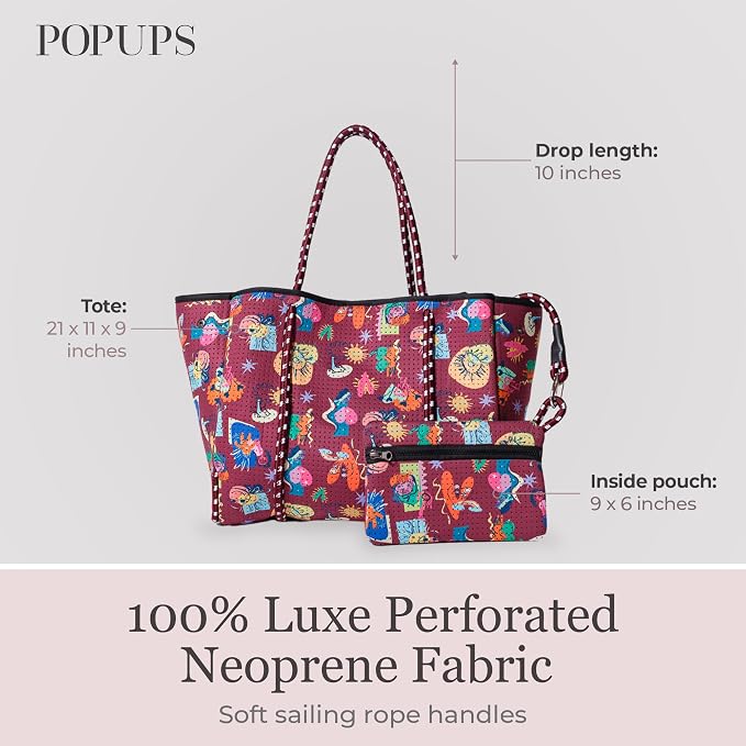 POPUPS Large Neoprene Tote Bag for Women - Everyday Designer Handbag for Travel Work and Beach with Pockets and Zipper Pouch - Image 5
