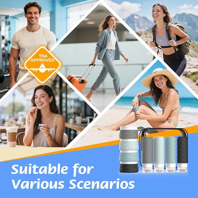 16 Pack Travel Bottles for Toiletries, TSA Approved Travel Size Toiletries Containers Set, BPA-Free Silicone Leak Proof Refillable Bottles Stackable Creams Jars Accessories Kit W/Clear Bag(Gray) - Image 7