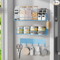 Magnetic Spice Rack for Refrigerator, 3 Pack Metal Magnet Spice Organizer Shelf with Hook Rack, Magnetic Fridge Shelves for Kitchen Organization and Storage, Seasoning Organizer Gadgets (Blue) by IYEBAU