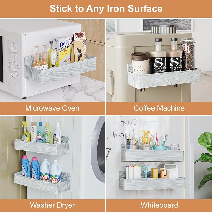 Mystozer Magnetic Spice Rack for Refrigerator, Kitchen Organizer and Storage Shelf, Wood White(4 Pack) - Image 6