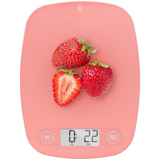 Greater Goods Food Scale, Slim & Compact Build, 1g Precision (Coral Pink) | Digital Kitchen Scale for Cooking, Meal Prep & Portion Control, Tare, Auto Shut-Off, g/oz/lb/ml Conversion & Calorie Tracking by GreaterGoods
