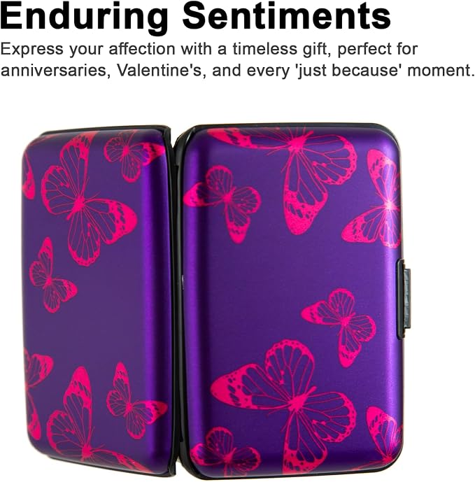 Credit Card Holder, Metal Card Wallet RFID Blocking Mini Slim Aluminum Business Hard Card Case for Women Men (Purple Butterfly) - Image 4