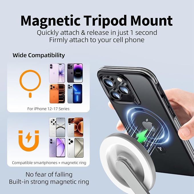 35" Magnetic Selfie Stick Phone Tripod, Extendable Phone Tripod with Cold Shoe and Remote,Compatible with iPhone/Android/Sport Camera Perfect for Video Recording/Selfies/Insta360 x5（White） - Image 2