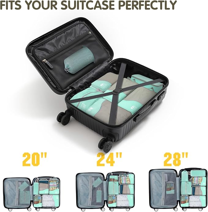 Compression Packing Cubes 8 Set, Dual Zipper Compression Packing Cubes for Travel, See-Through Mesh Packing Bags for Suitcases, Compression Cubes with Shoe Bag - Image 6