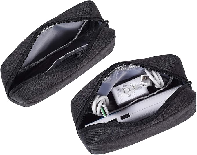 dealcase Canvas Waterproof Universal Electronic Accessories Organizer for Power Bank,Charging Cords,Chargers,Mouse,USB Cable,Earphones and More Out-going, Business Travel Gadget Bag,Black(Small+Big) - Image 4