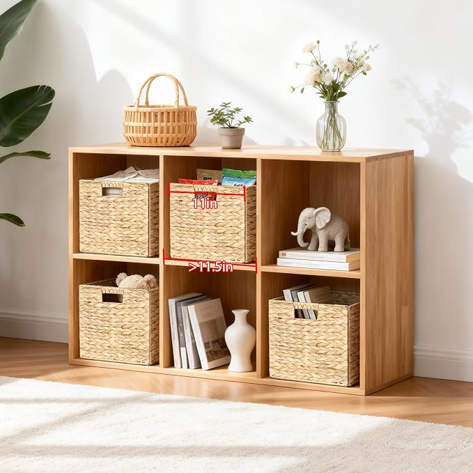Rectangular Storage Baskets 13x11in, 4 Pack Water Hyacinth Wicker Bins with Handles, Foldable Natural Organizer for Shelves Kitchen Closet, Handwoven Storage Cubes - Image 7