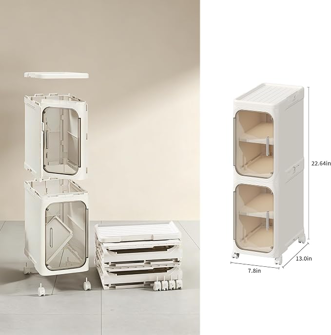 Narrow Storage Cabinet,2-Tier Slim Bathroom Organizer with Wheels,Beige | Turns Unused Narrow Spaces into Organized Storage Slim Outside Spacious Inside Rolls Smoothly Locks Securely Snap Assembly - Image 2