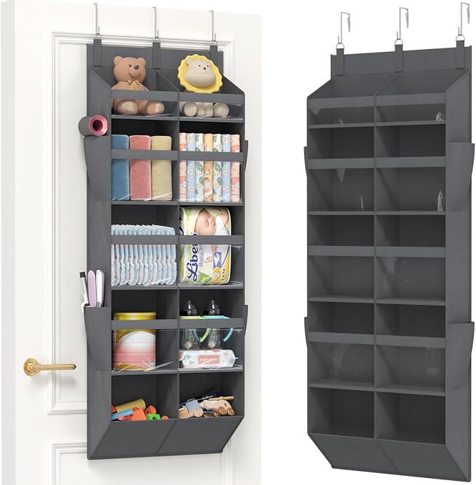 Lifewit 1 Pack Over the Door Organizer, 10 Section Clear Window Hanging Storage with 4 Side Pockets, Sturdy Anti Tilt 40 lbs Load Behind Door for Closet, Bedroom, Bathroom, Nursery, Dorm, Gray by Lifewit