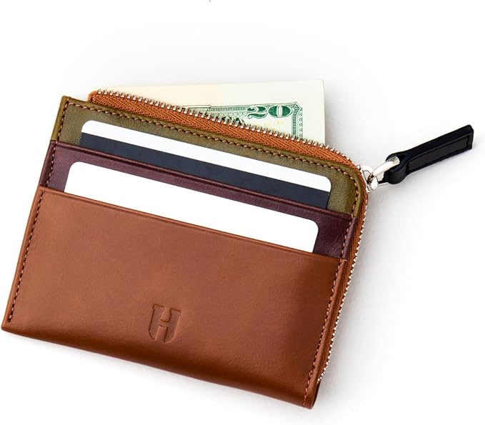 RFID Blocking Zipper Wallet, Slim Business Card Holder, Men & Women, Handcrafted Full-Grain Leather, Gift Box & Pouch, Christmas & Birthday, Tan (Plus Colors) - Image 4