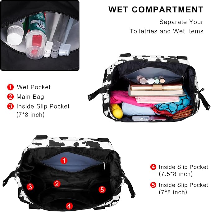 Expandable Duffel Bag for Women with Trolley Sleeve/Wet Pocket Weekender Travel Tote Large Carry On Overnight Luggage - Image 4