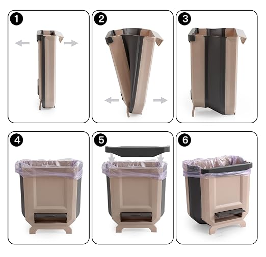 Hanging Kitchen Trash Can, Foldable Waste Bin for Kitchen, Collapsible Hang Small Plastic Garbage Can 2.4 Gallon for Cabinet/Car/Bedroom/Bathroom (Brown) - Image 4