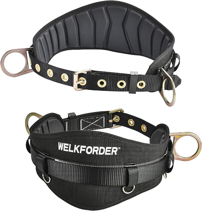 Tongue Buckle Body Belt With Hot-Pressing Waist Pad and 2 Side D-Rings Personal Protective Equipment Safety Harness | Waist Fitting Size 30'' to 45'' for Work Positioning, Restraint by WELKFORDER