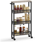 VASAGLE Slim Rolling Cart, 4-Tier Storage Cart, Narrow Cart with Handle, 5.1 Inches Deep, Metal Frame, for Kitchen, Dining Room, Living Room, Home Office, Heather Greige and Classic Black ULRC032K01 by Unknown
