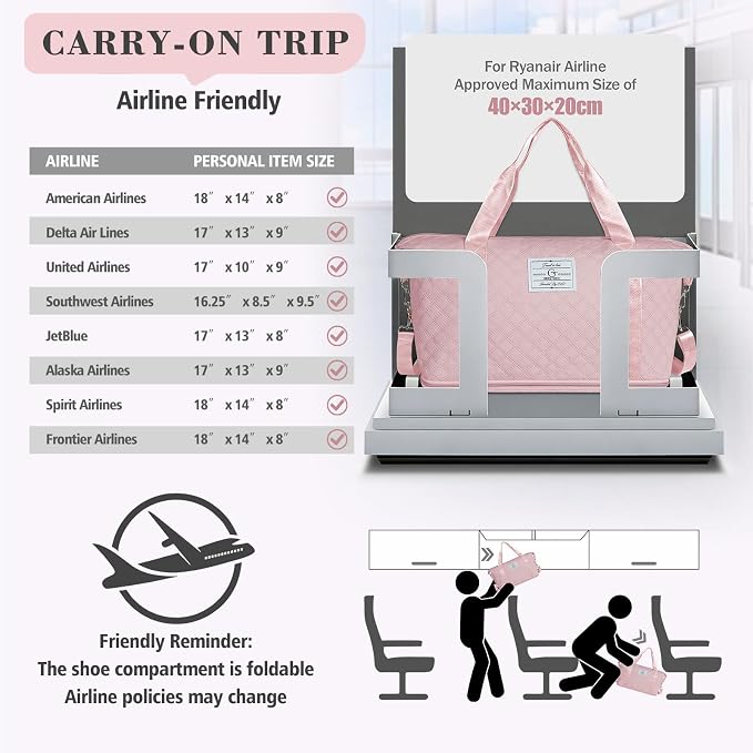 Geestock Travel Duffle Bag - Weekender Overnight Bags for Women, Pink | Travel Bag with Expandable Shoe Compartment & Trolley Sleeve, Lightweight Carry On Bag with Drawstring Storage Pouch for Trip - Image 5
