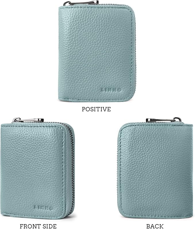 Linno RFID 20 Slots Credit Card Holder Genuine Leather Small Wallet for Women or Men with Zipper - Image 5