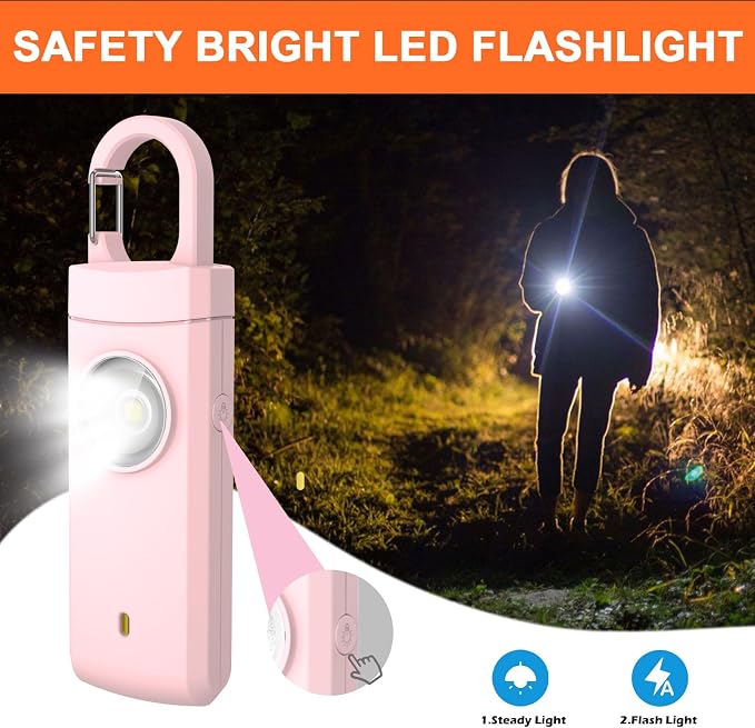 4Pcs Personal Safety Alarm,Rechargeable with Keychain and LED Strobe Light | USB C/Micro USB/L Easy Use and Portable, Compatible with iPhone 17/16/15/14/13/12/11/X/XR/XS/8/Android/Tablet (3.28FT) - Image 7