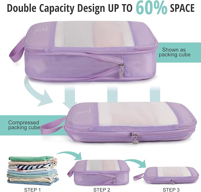 6/8 Set Space Saving Compression Packing Cubes Lightweight Packing Cube | Expandable Space-Saving Compression Cubes 6 Set Lightweight Travel Luggage Packing Cubes Organizer Essentials Smooth Zippers - Image 3