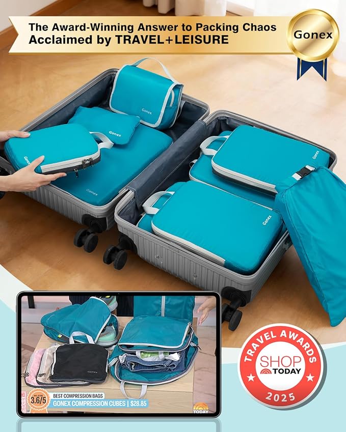 Gonex 10-Piece Compression Packing Cubes with Travel Organizer Set | Expandable Design, Hanging Toiletry Bag, Laundry Bag, Shoe Bag, Accessories Bag, Ripstop Fabric - Image 2