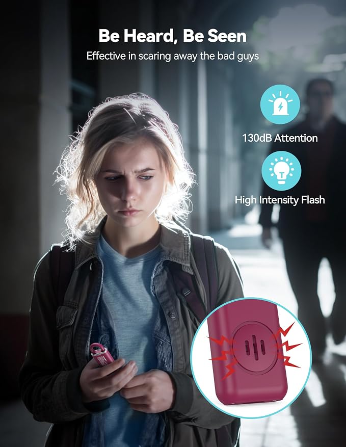 TECKNET Rechargeable Personal Safety Alarm for Women, 130dB Personal Alarm with SOS Strobe Light, Low Battery Notice, Loud Siren Safety Alarms for Girls Kids Elderly - Red - Image 2
