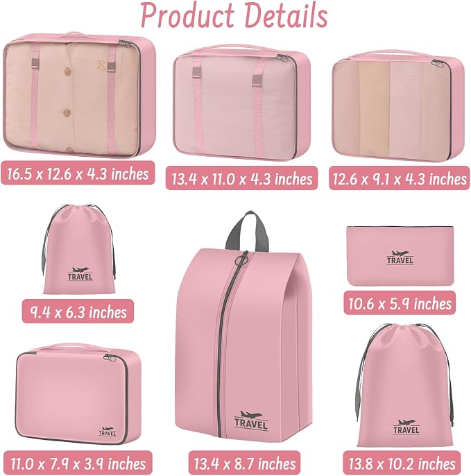 Packing Cubes for Travel - 8 Set Luggage Organizer Bags for Family, Mesh Breathable Packing Cubes for Suitcases Durable Travel Essentials Bags Set - Image 6