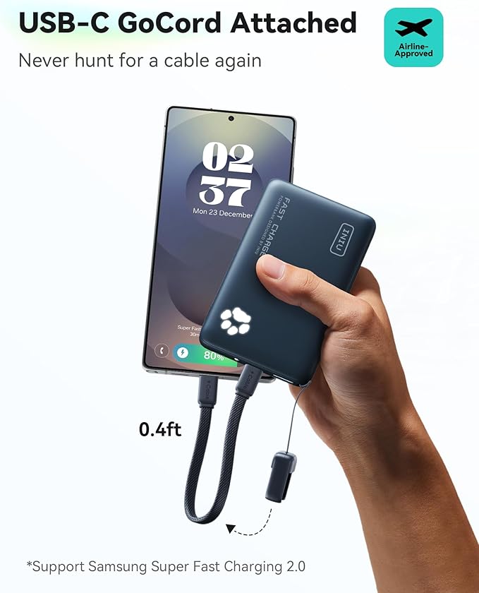 INIU 45W Fast Charging Portable Charger, Smaller 10000mAh Travel Power Bank | Flight-Safe, Detachable USB C Cable, Travel Essential, External Battery Phone Pack for iPhone 17 Samsung S26 iPad etc, Blue - Image 4