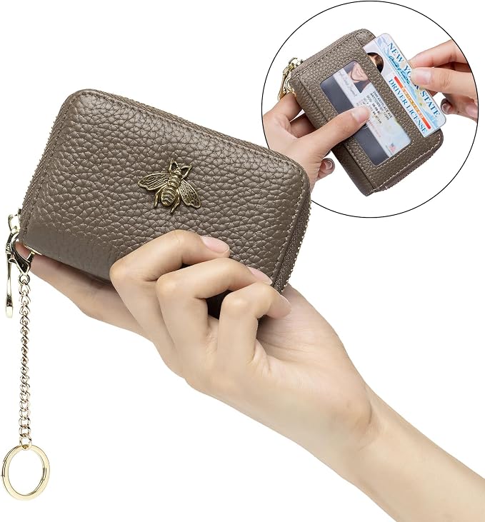 imeetu RFID Credit Card Holder, Small Card Wallet Women, Leather Card Case | Genuine Leather Women's Card & id Cases, Change Coin Purse with Zipper Keychain id Window, 20 Colors & 3 Styles, Daily, Gifts - Image 6