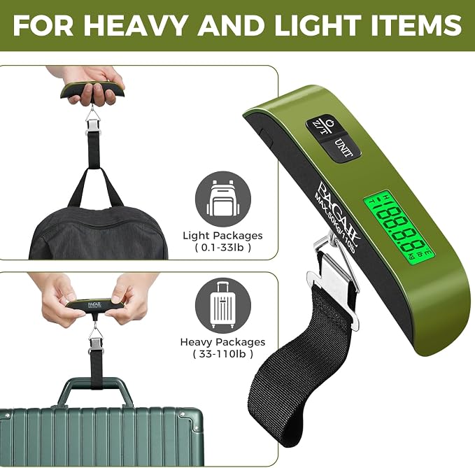 BAGAIL Digital Luggage Scale, 110lbs Hanging Baggage Scale with Backlit LCD Display, Portable Suitcase Weighing Scale, Travel Luggage Weight Scale with Hook, Strong Straps for Travelers - Image 6