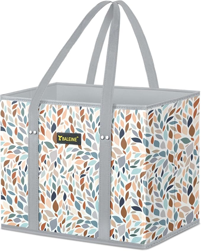 BALEINE 1PK Reusable Grocery Bags, Heavy Duty Shopping Tote Bag | 12'' Long Handles, Reinforced Bottom Keeps Upright, Fold Flat Storage, Water-Resistant Shopping Bag, Multiple Color Options by BALEINE