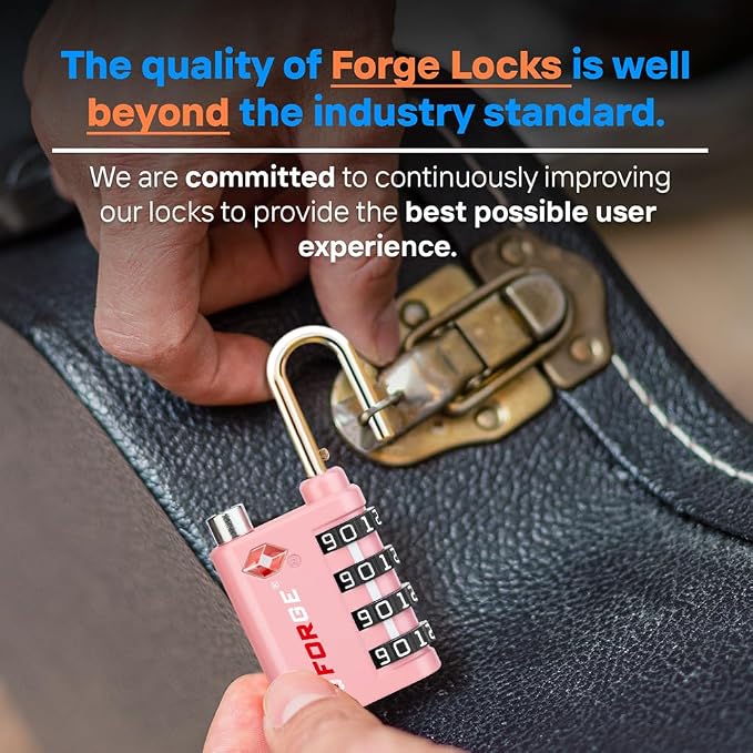 Forge Dual-Opening: Key or Combination Lock, TSA Approved Lock for Luggage, Pelican case, Travel, Gym, School, Luggage Combination Lock, Travel Bag Lock (Pink 2 Pk) - Image 7