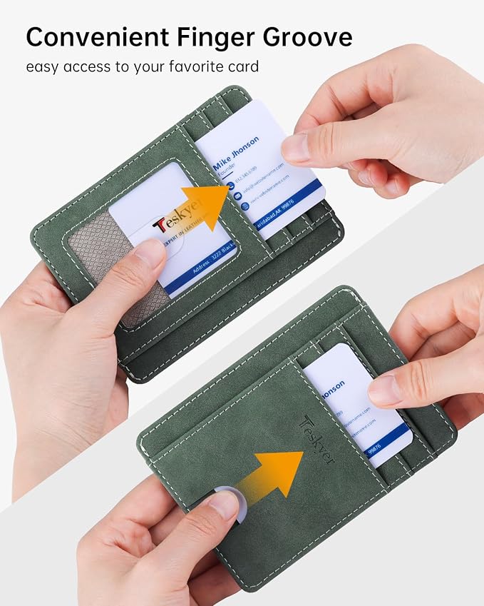 Teskyer Slim Minimalist Wallet for Men, RFID Front Pocket Card Holder | Ultra Slim Front Pocket Design, 8 Card Slots, RFID Protection, Smooth Faux Leather for Everyday Carry - Image 5
