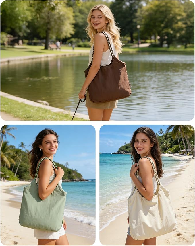 BAGSMART Tote Bag for Women, Travel Tote Beach Bag with Zipper for Gym - Image 2
