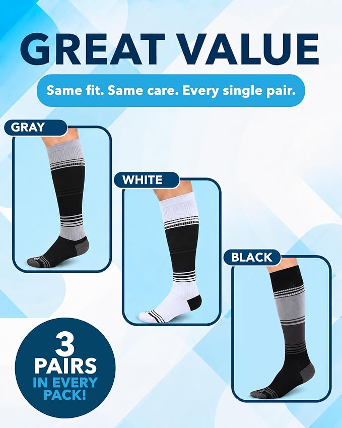 Doctor's Select® Bamboo Viscose Light Compression Socks for Women & Men - 3 Pairs, 8-15 mmHg Compression Socks, Knee High - Image 5