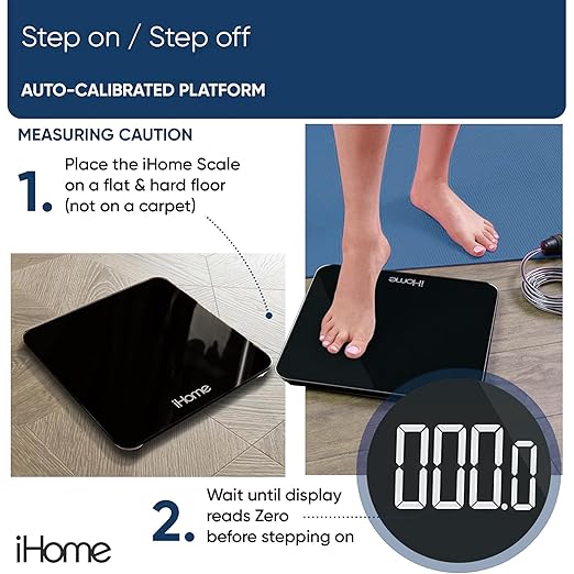 iHome Digital Scale, Bathroom Scale, Batteries Included, Scale Body Weight, Weight Scale, Bathroom Scales for Weight, Digital Scales for Body Weight (Black) - Image 4