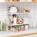 Expandable Cabinet Shelf Organizer Rack, Stackable Kitchen Counter Storage Shelves Stand, Adjustable Height Pantry Shelf Spice Rack (White-2 Pack, 8.7" D x 15.4-26.8" W x 9.8" H) by Unknown