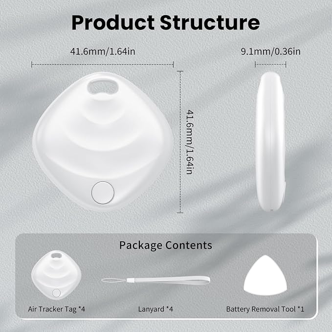 Air Tracker Tags-4 Pack, Smart Bluetooth Tracker Works with Apple Find My (iOS Only), Tracking Tag with Lanyard, Item Finder for Luggage, Key, Suitcases, Replaceable Battery(Not for Android Devices) - Image 6