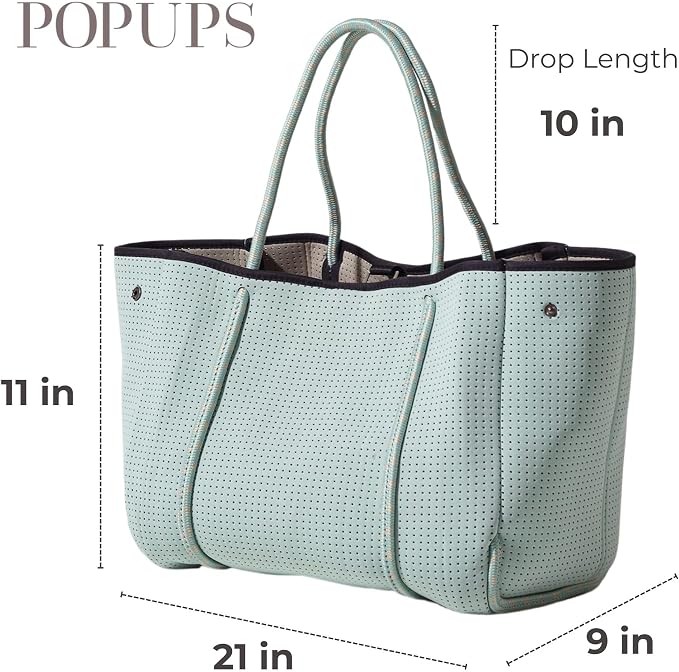 POPUPS Large Neoprene Tote Bag for Women - Everyday Designer Handbag for Travel Work and Beach with Pockets and Zipper Pouch - Image 4