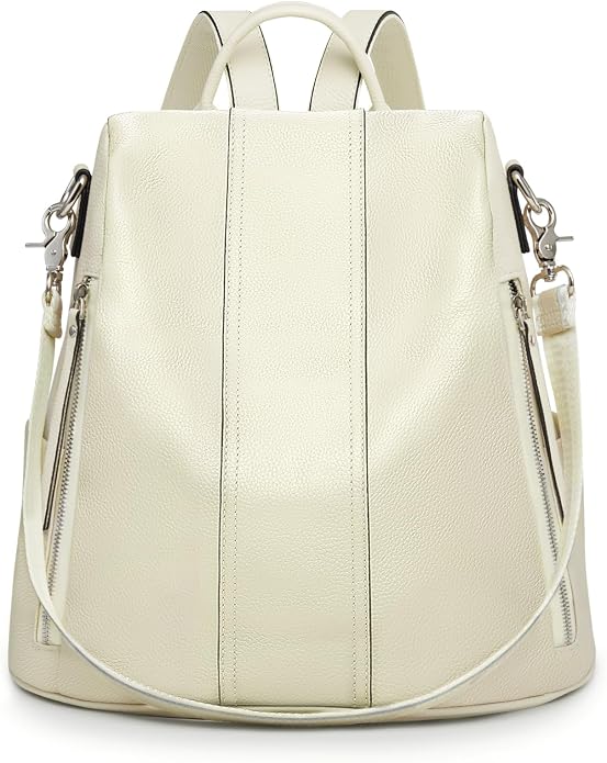 S-ZONE Leather Backpack Purses for Women Antitheft Rucksack Shoulder Bag Medium | Genuine Leather, Medium Fits 9.7-inch Tablet, for Work Travel Daily Commute, Multi Pockets, Adjustable Dual Straps by S-ZONE