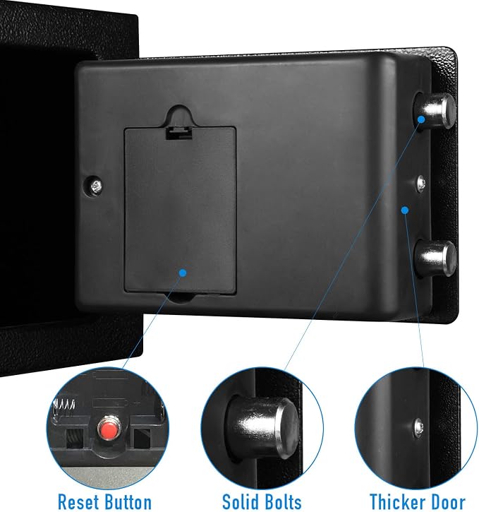 TENAMIC Safe Box 0.23 Cubic Feet Electronic Digital Security Box, Keypad Lock Box Cabinet Safes, Solid Alloy Steel Office Hotel Home Safe, Black - Image 4