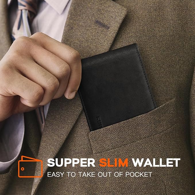 RUNBOX Wallet for Men Slim Leather Bifold RFID Blocking Minimalist Front Pocket Design with Gift Box | Minimalist Front Pocket Design, Holds 8 Cards, RFID Protection, Gifts for Men on Birthdays, Father’s Day, and Christmas - Image 5