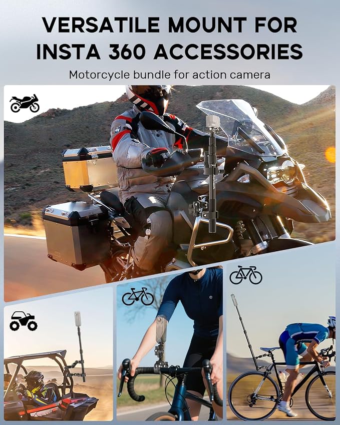 Motorcycle Camera Mount for Insta360 X5/X4 Accessories for GoPro | Motorcycle kit,handlebar mount for Osmo action camera,bike mount for Insta360 X5/X4,motorcycle bundle studio outdoor shooting - Image 4