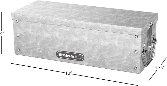 Stalwart Metal Lock Box with Folding Handle | Stackable Design | Secure Valuables | Silver | Pack of 2 - Image 2