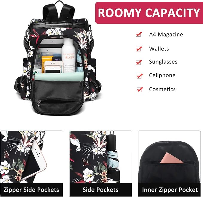 Work Backpack for Women Anti Theft Crossbody Bag Waterproof Travel Backpack Lightweight Daypack Fashion Convertible Backpacks Bookbag for College Supplies Mochilas de mujer | Hidden Back Zipper Opening, Compact Travel Size,Summer Purse, Daypack for Col... - Image 4