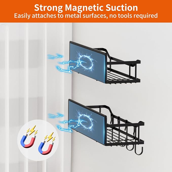Magnetic Spice Rack,Multifunctional Magnetic Shelf for Washing Machine,Refrigerator,Microwave,and Any Metal Surface,Powerful Magnetic Shelves Include Magnetic Paper Towel Holder (5 pcs - Black) - Image 6