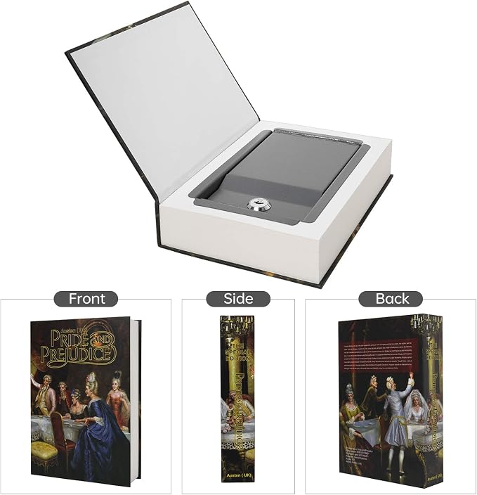 Real Paper Transfer Book Safe, Hollow with Secret Hidden Compartment, Key Lock, 8.7"×6"×2" (Pride and Prejudice-Key) - Image 3