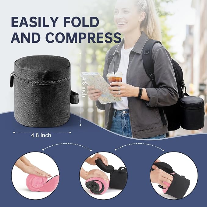Neck Pillow Travel Pillow - 100% Pure Memory Foam Airplane Pillow with Adjustable Clasp & Removable Cover, Portable Travel Essentials for Long Flights, Car & Office (Pink) - Image 5