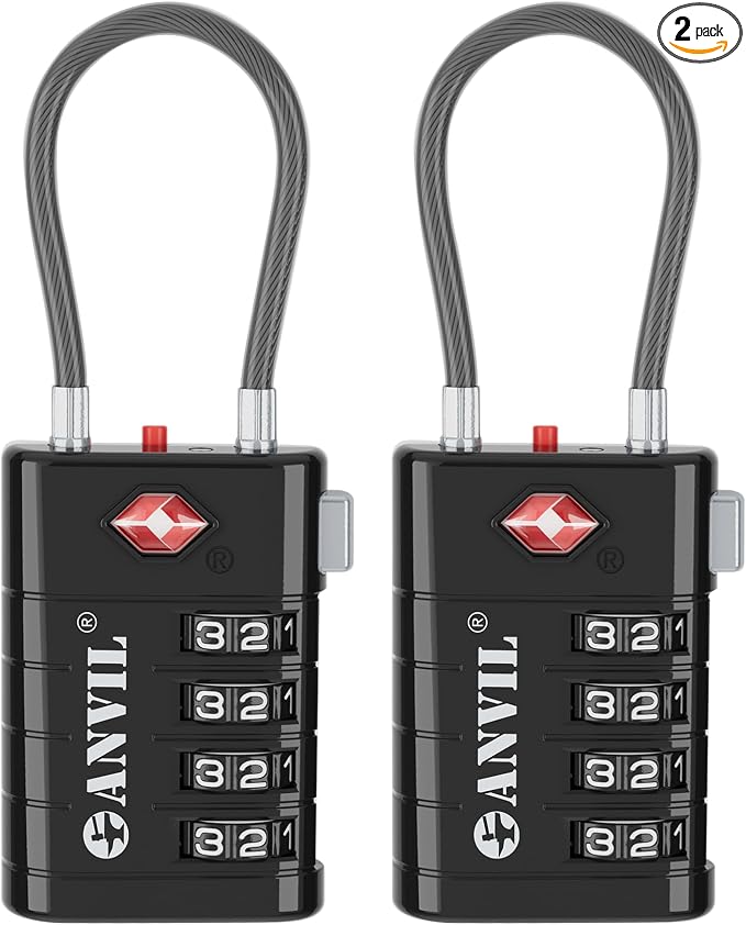 ANVIL TSA Approved Luggage Locks with Search Alert Indicator, 4-Digit Combination Suitcase Lock, Advanced TSA008 Core Heavy Duty Anti-Theft Travel Lock for Double Zippers, Backpacks by ANVIL